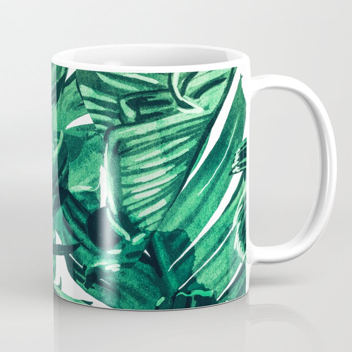 Tropical State of Mind | Watercolor Palm Banana Leaves Painting | Botanical Jungle Bohemian Plants Coffee Mug Gallery Image 1