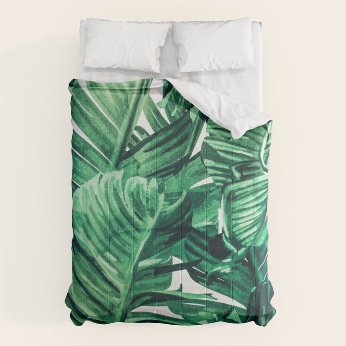 Tropical State of Mind | Watercolor Palm Banana Leaves Painting | Botanical Jungle Bohemian Plants Comforter Gallery Image 1