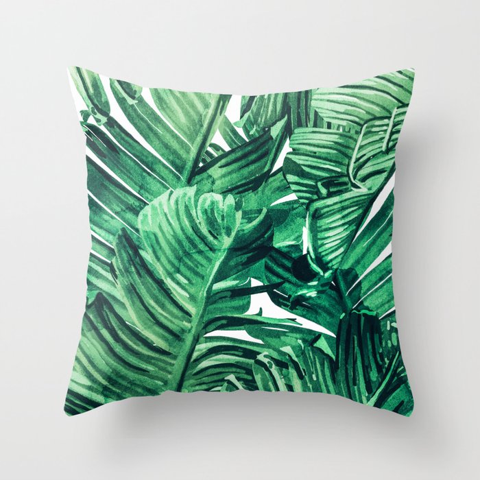 Tropical State of Mind | Watercolor Palm Banana Leaves Painting | Botanical Jungle Bohemian Plants Throw Pillow Gallery Image 6