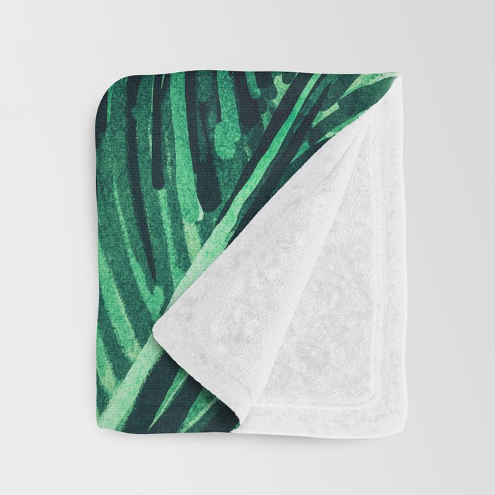 Tropical State of Mind | Watercolor Palm Banana Leaves Painting | Botanical Jungle Bohemian Plants Throw Blanket Gallery Image 3