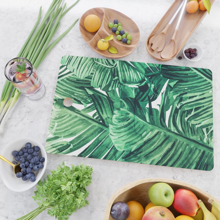 Tropical State of Mind | Watercolor Palm Banana Leaves Painting | Botanical Jungle Bohemian Plants Cutting Board Gallery Image 2