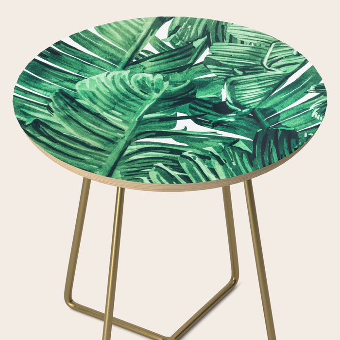 Tropical State of Mind | Watercolor Palm Banana Leaves Painting | Botanical Jungle Bohemian Plants Side Table Gallery Image 2