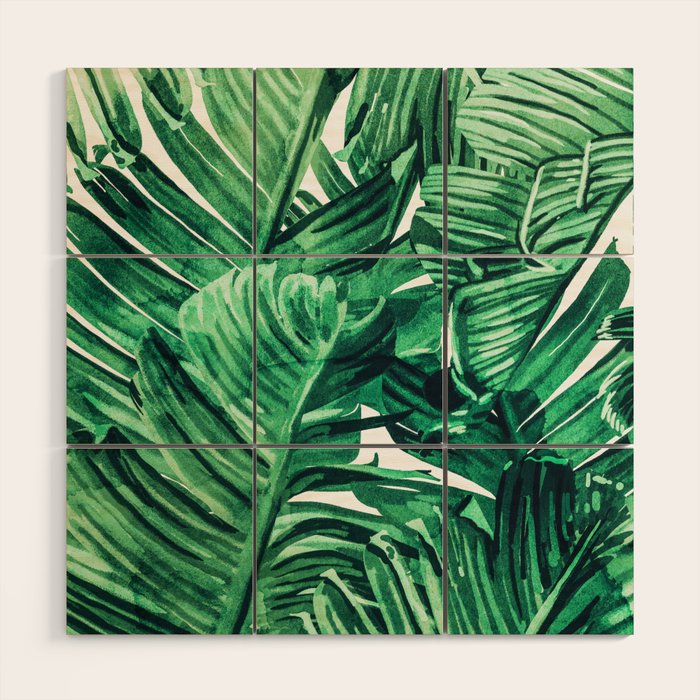 Tropical State of Mind | Watercolor Palm Banana Leaves Painting | Botanical Jungle Bohemian Plants Wood Wall Art Gallery Image 1