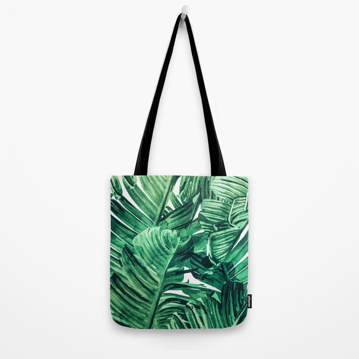 Tropical State of Mind | Watercolor Palm Banana Leaves Painting | Botanical Jungle Bohemian Plants Tote Bag Gallery Image 2