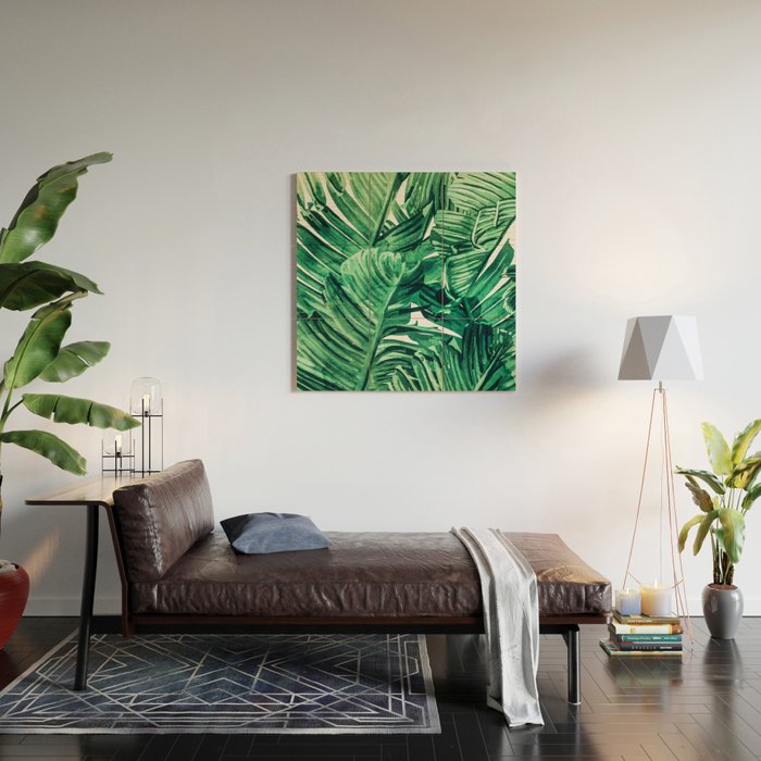 Tropical State of Mind | Watercolor Palm Banana Leaves Painting | Botanical Jungle Bohemian Plants Wood Wall Art Gallery Image 2
