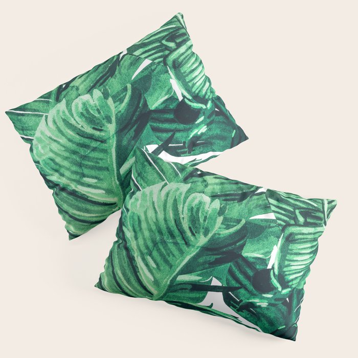Tropical State of Mind | Watercolor Palm Banana Leaves Painting | Botanical Jungle Bohemian Plants Pillow Sham Gallery Image 1