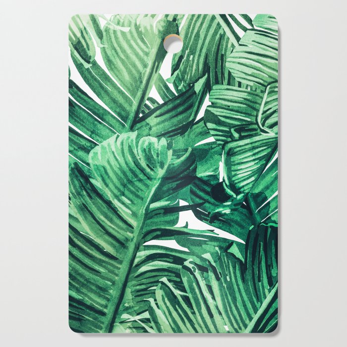 Tropical State of Mind | Watercolor Palm Banana Leaves Painting | Botanical Jungle Bohemian Plants Cutting Board Gallery Image 1