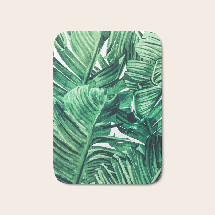 Tropical State of Mind | Watercolor Palm Banana Leaves Painting | Botanical Jungle Bohemian Plants Bath Mat Gallery Image 1