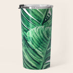 Tropical State of Mind | Watercolor Palm Banana Leaves Painting | Botanical Jungle Bohemian Plants Travel Mug Gallery Image 3