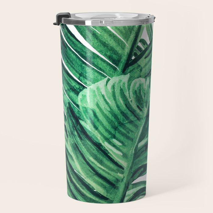 Tropical State of Mind | Watercolor Palm Banana Leaves Painting | Botanical Jungle Bohemian Plants Travel Mug Gallery Image 3