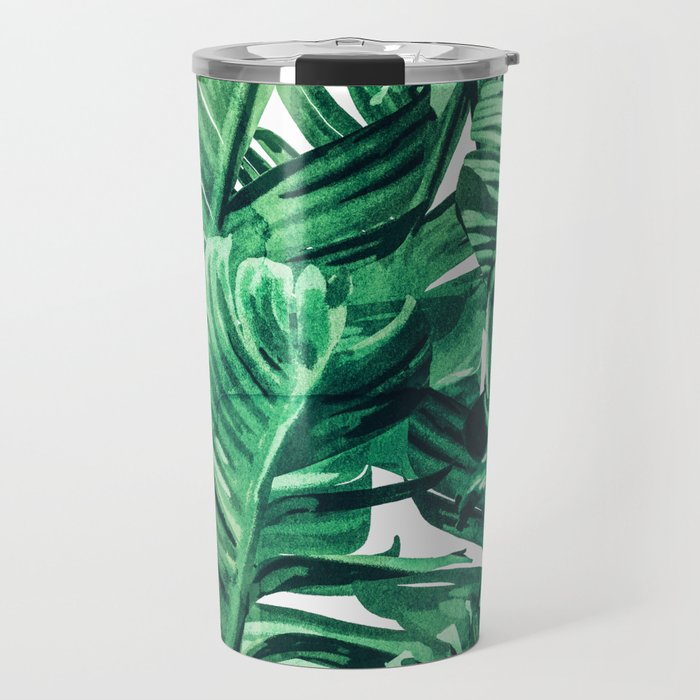 Tropical State of Mind | Watercolor Palm Banana Leaves Painting | Botanical Jungle Bohemian Plants Travel Mug Gallery Image 1