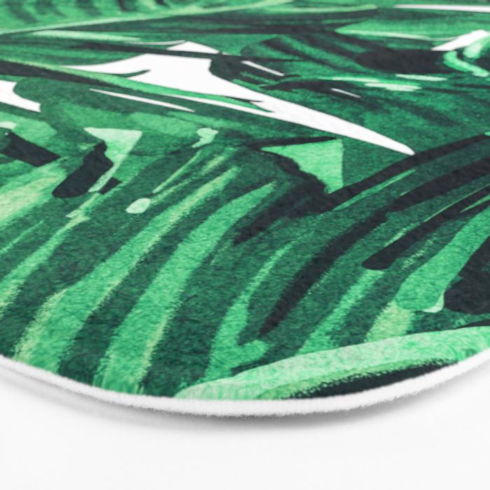 Tropical State of Mind | Watercolor Palm Banana Leaves Painting | Botanical Jungle Bohemian Plants Bath Mat Gallery Image 3