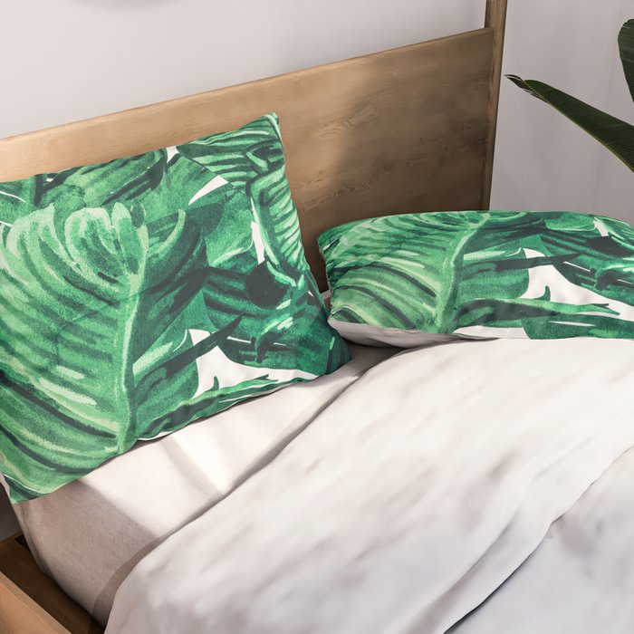 Tropical State of Mind | Watercolor Palm Banana Leaves Painting | Botanical Jungle Bohemian Plants Pillow Sham Gallery Image 2