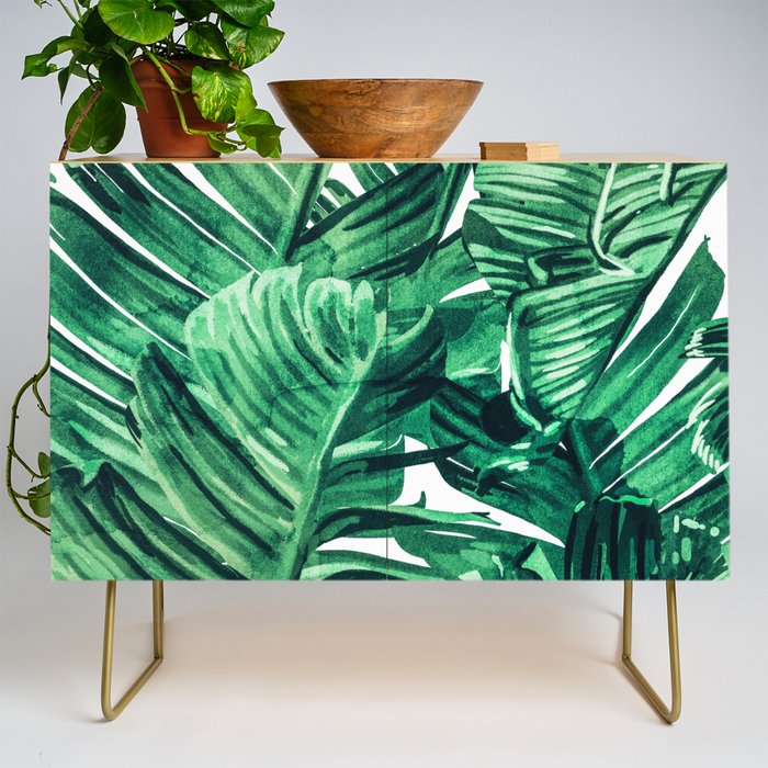 Tropical State of Mind | Watercolor Palm Banana Leaves Painting | Botanical Jungle Bohemian Plants Credenza Gallery Image 1