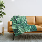 Tropical State of Mind | Watercolor Palm Banana Leaves Painting | Botanical Jungle Bohemian Plants Throw Blanket Gallery Image 1