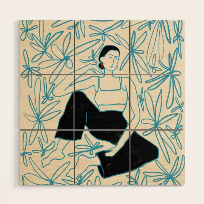 WOMAN IN A FIELD OF FLOWERS Wood Wall Art Gallery Image 1