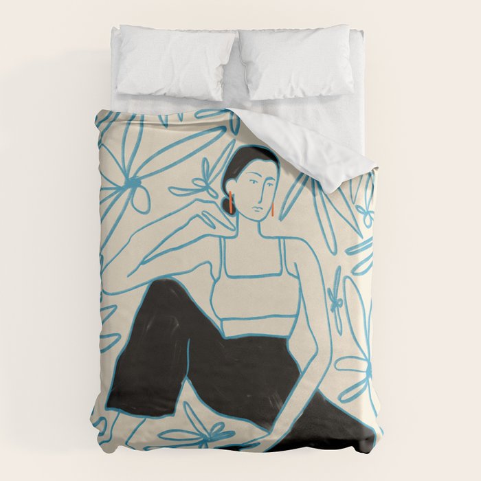 WOMAN IN A FIELD OF FLOWERS Duvet Cover Gallery Image 1