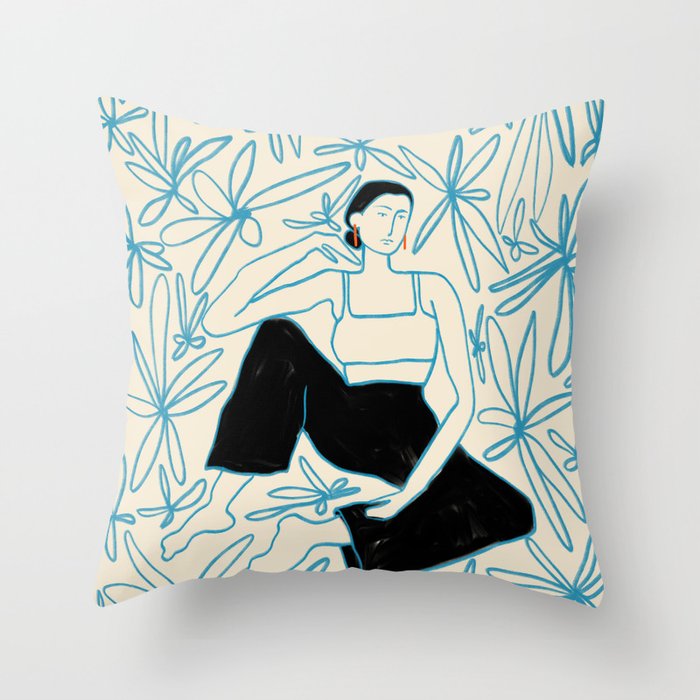 WOMAN IN A FIELD OF FLOWERS Throw Pillow Gallery Image 6