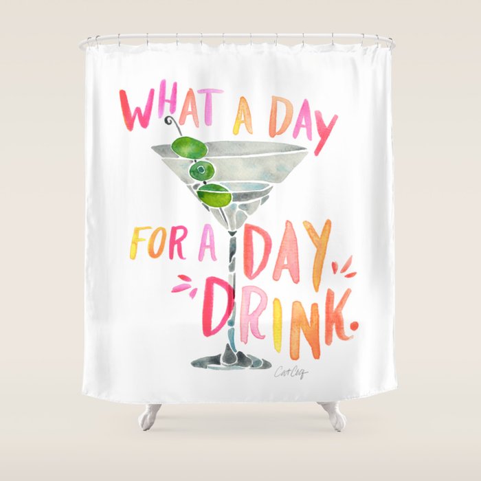 What a Day for a Day Drink â Melon Typography Shower Curtain Gallery Image 1