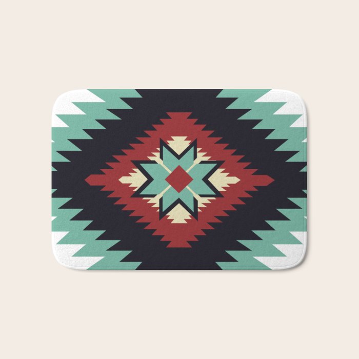 Southwest Santa Fe Geometric Tribal Indian Pattern Bath Mat Gallery Image 1
