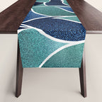 Festive, Floral Prints, Navy Blue and Teal on White Table Runner Gallery Image 1