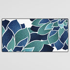 Festive, Floral Prints, Navy Blue and Teal on White Desk Mat Gallery Image 3