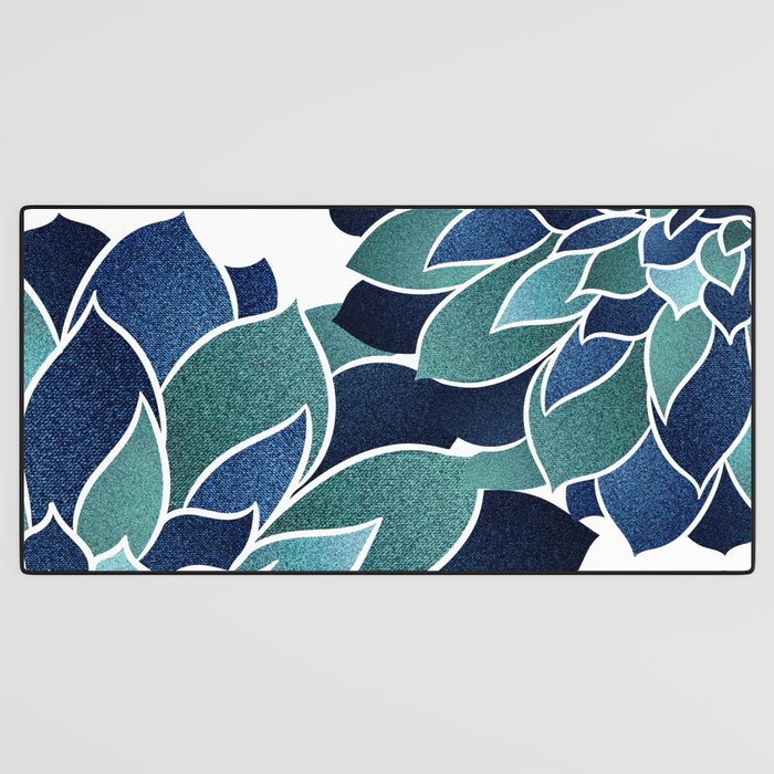 Festive, Floral Prints, Navy Blue and Teal on White Desk Mat Gallery Image 3