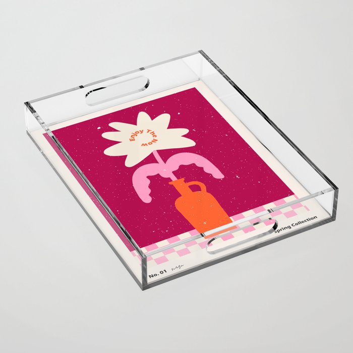 Abstract modern vase and flower. Enjoy the Now quote Acrylic Tray Gallery Image 1