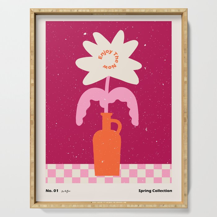 Abstract modern vase and flower. Enjoy the Now quote Serving Tray Gallery Image 1