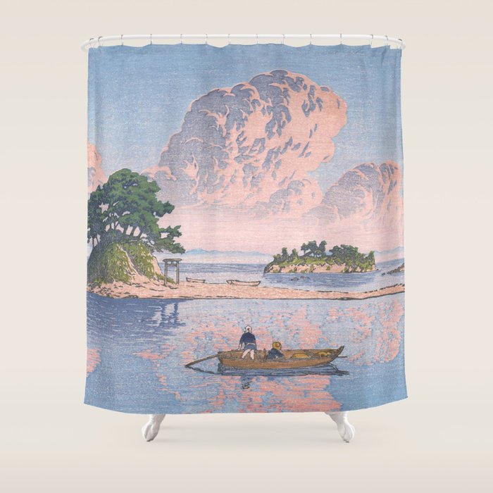 Fishermen At Kujukushima Island By Hasui Kawase - Vintage Japanese Woodblock Print Art Shower Curtain Gallery Image 1
