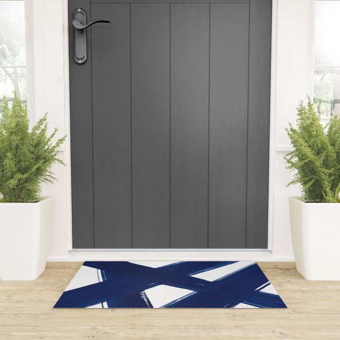Indigo Abstract Brush Strokes | No. 3 Welcome Mat Gallery Image 3