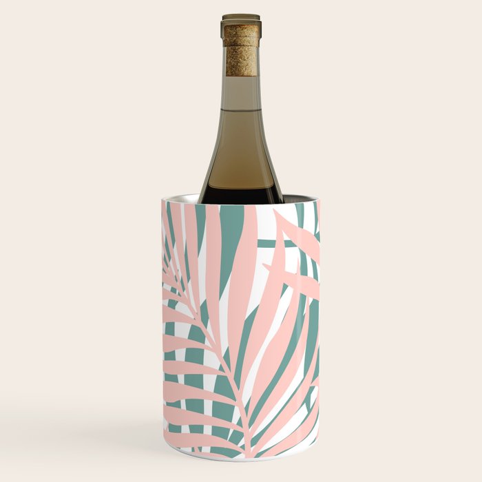 Summer, Tropical Green and Pink, Palm Leaves Pattern Wine Chiller Gallery Image 1