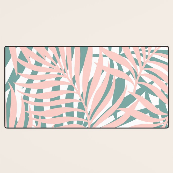 Summer, Tropical Green and Pink, Palm Leaves Pattern Desk Mat Gallery Image 3