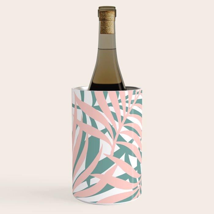 Summer, Tropical Green and Pink, Palm Leaves Pattern Wine Chiller Gallery Image 3