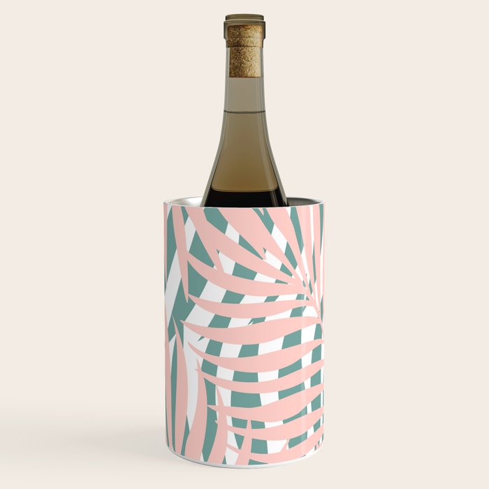 Summer, Tropical Green and Pink, Palm Leaves Pattern Wine Chiller Gallery Image 2