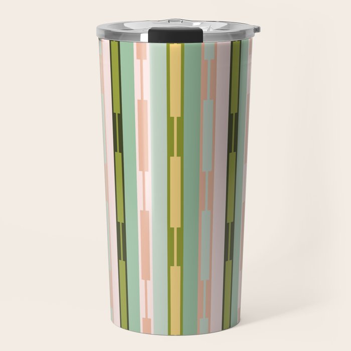 Vertical Striped Geo Chain Geometric Pattern Green Pink Yellow Travel Mug Gallery Image 1