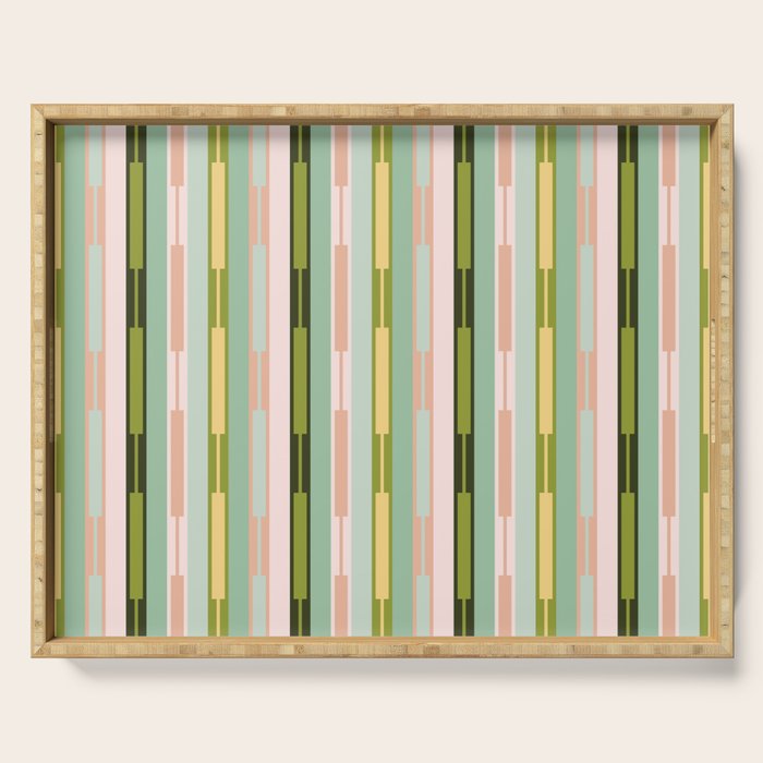 Vertical Striped Geo Chain Geometric Pattern Green Pink Yellow Serving Tray Gallery Image 1