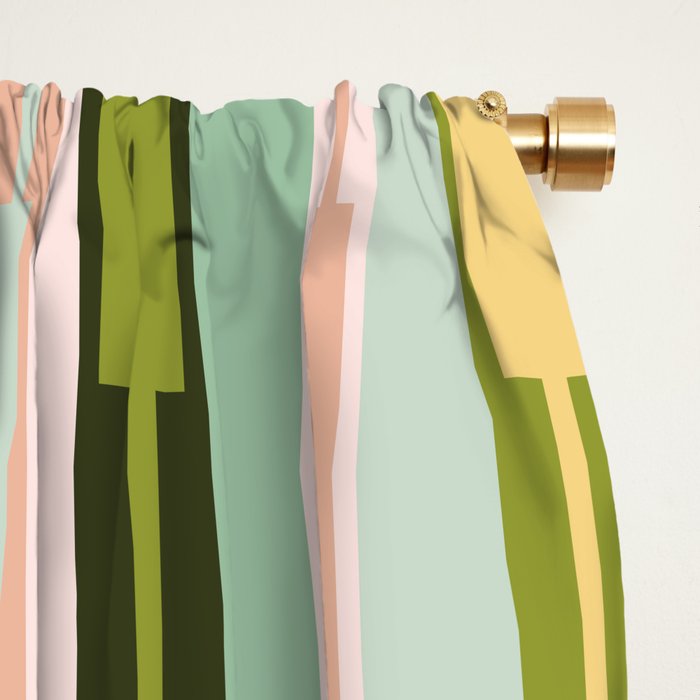 Vertical Striped Geo Chain Geometric Pattern Green Pink Yellow Window Curtain Gallery Image 2