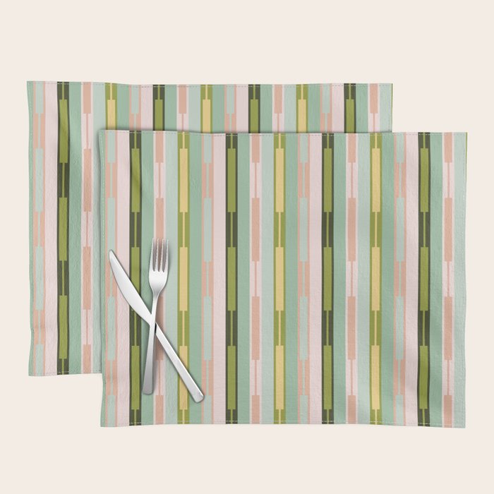 Vertical Striped Geo Chain Geometric Pattern Green Pink Yellow Placemat Gallery Image 1