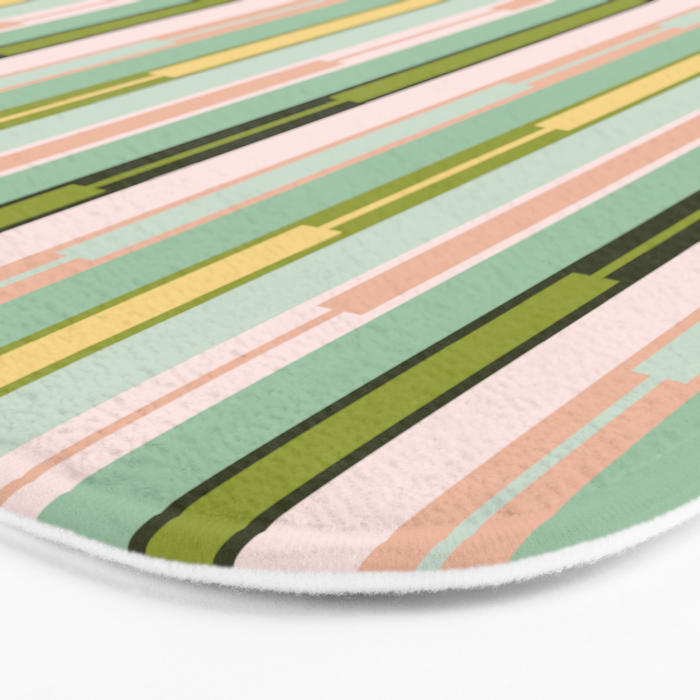 Vertical Striped Geo Chain Geometric Pattern Green Pink Yellow Bath Mat Gallery Image 3