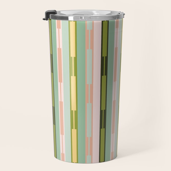 Vertical Striped Geo Chain Geometric Pattern Green Pink Yellow Travel Mug Gallery Image 3