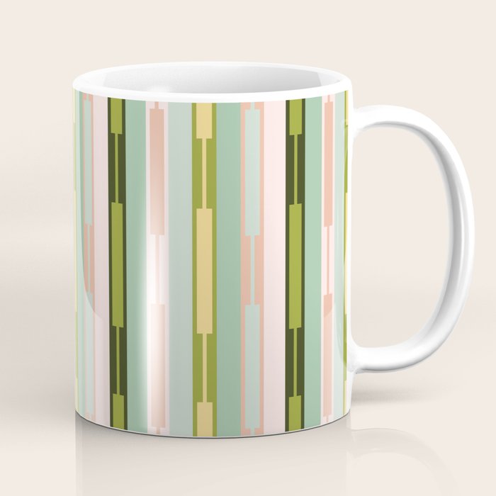 Vertical Striped Geo Chain Geometric Pattern Green Pink Yellow Coffee Mug Gallery Image 1
