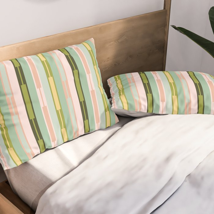 Vertical Striped Geo Chain Geometric Pattern Green Pink Yellow Pillow Sham Gallery Image 2