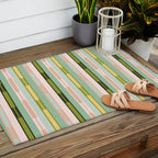 Vertical Striped Geo Chain Geometric Pattern Green Pink Yellow Outdoor Rug Gallery Image 2