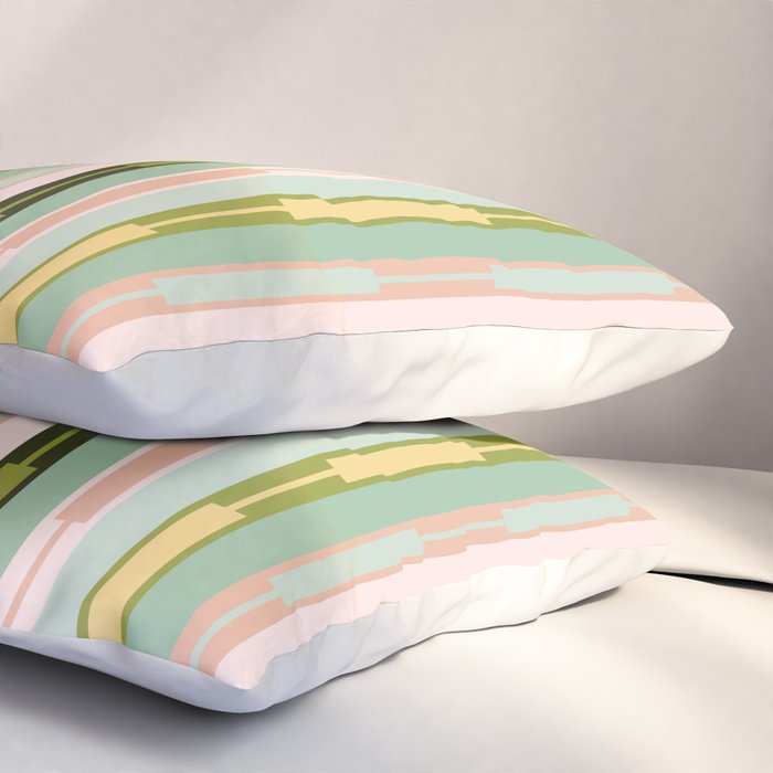 Vertical Striped Geo Chain Geometric Pattern Green Pink Yellow Pillow Sham Gallery Image 3