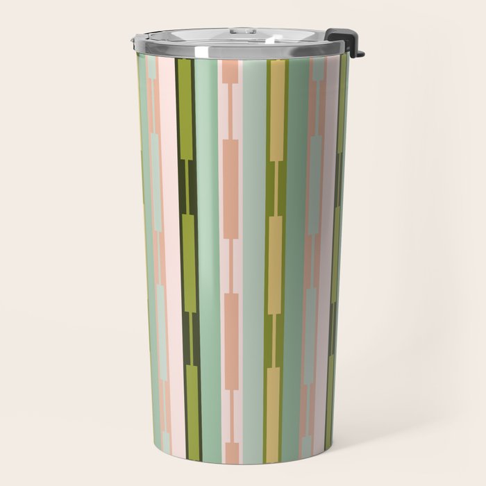 Vertical Striped Geo Chain Geometric Pattern Green Pink Yellow Travel Mug Gallery Image 2