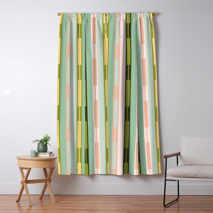 Vertical Striped Geo Chain Geometric Pattern Green Pink Yellow Window Curtain Gallery Image 5
