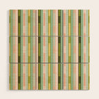 Vertical Striped Geo Chain Geometric Pattern Green Pink Yellow Wood Wall Art Gallery Image 1