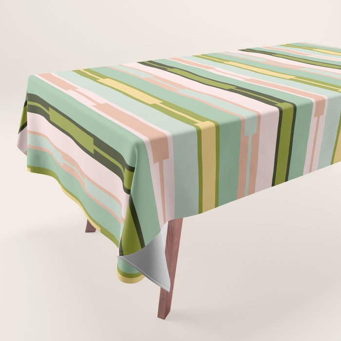Vertical Striped Geo Chain Geometric Pattern Green Pink Yellow Tablecloth Gallery Image 1