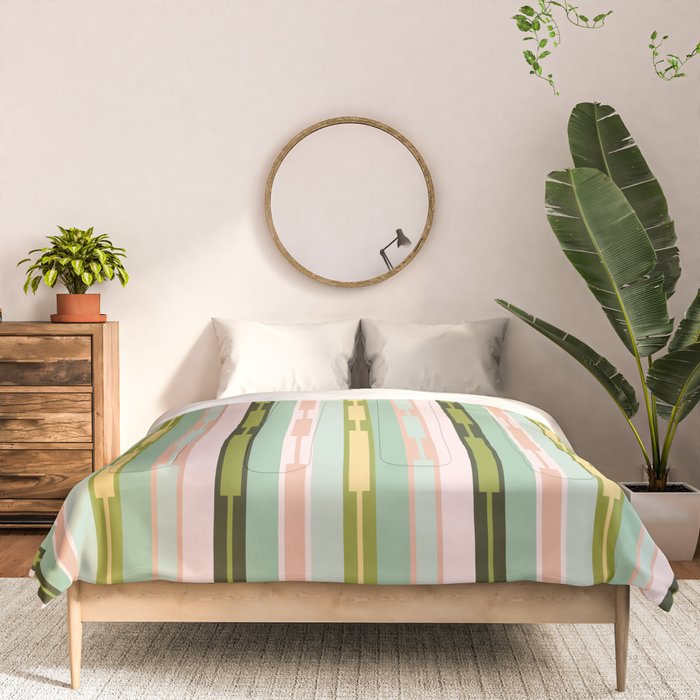 Vertical Striped Geo Chain Geometric Pattern Green Pink Yellow Comforter Gallery Image 3